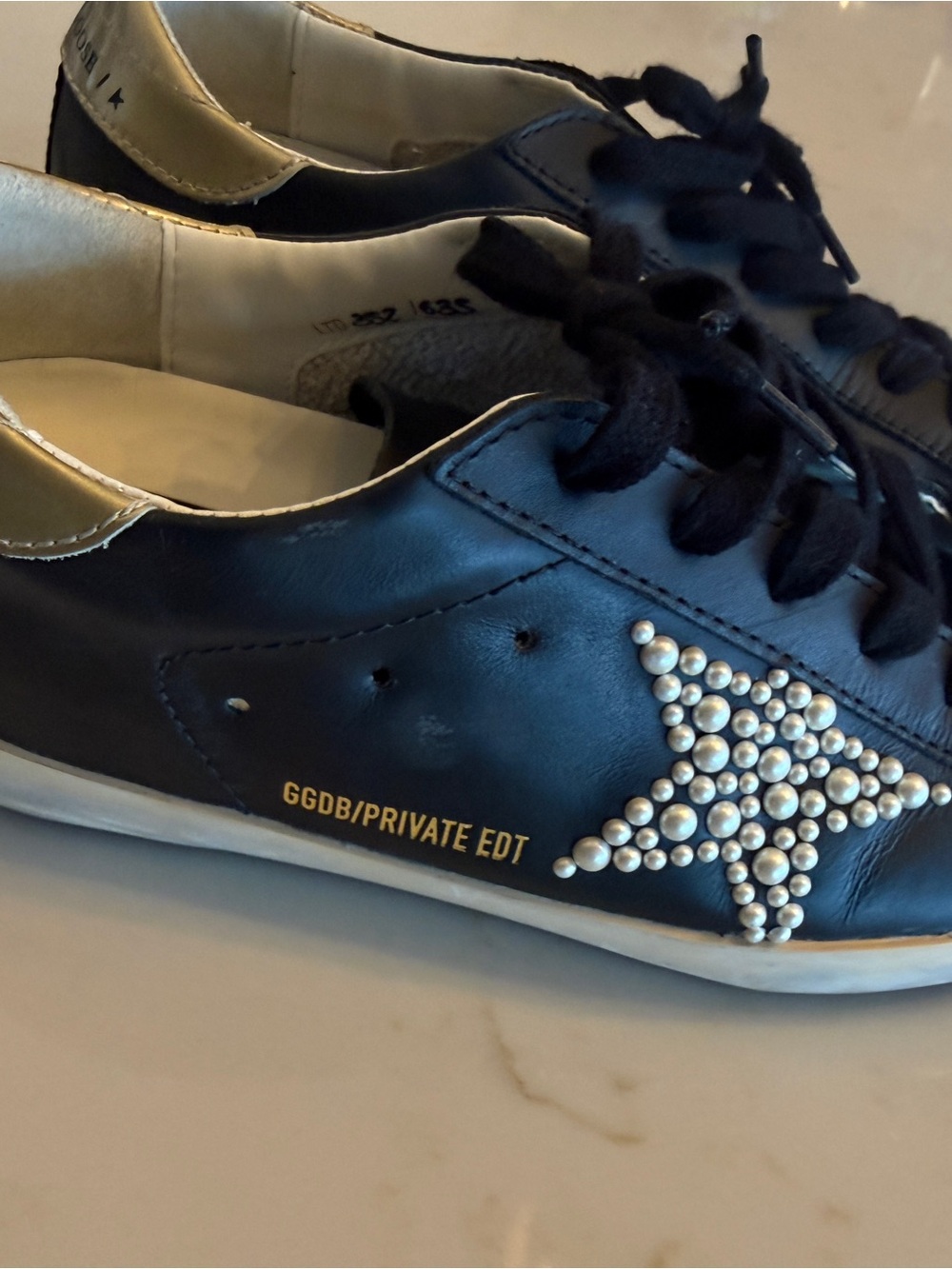 Golden Goose Black Leather Sneakers with Pearl Star Accent